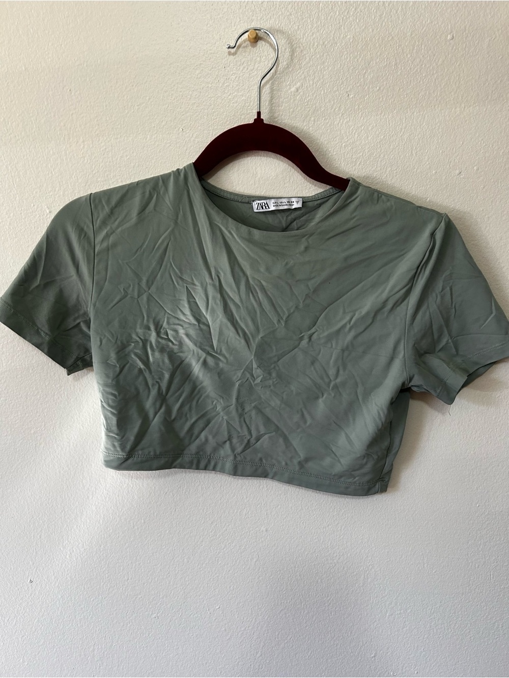 Zara Sage Green Cropped Crewneck Tee